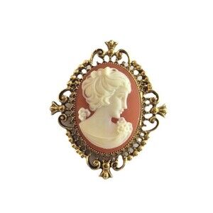 Vintage Avon Cameo Perfume Compact Brooch Locket, Signed, 1970